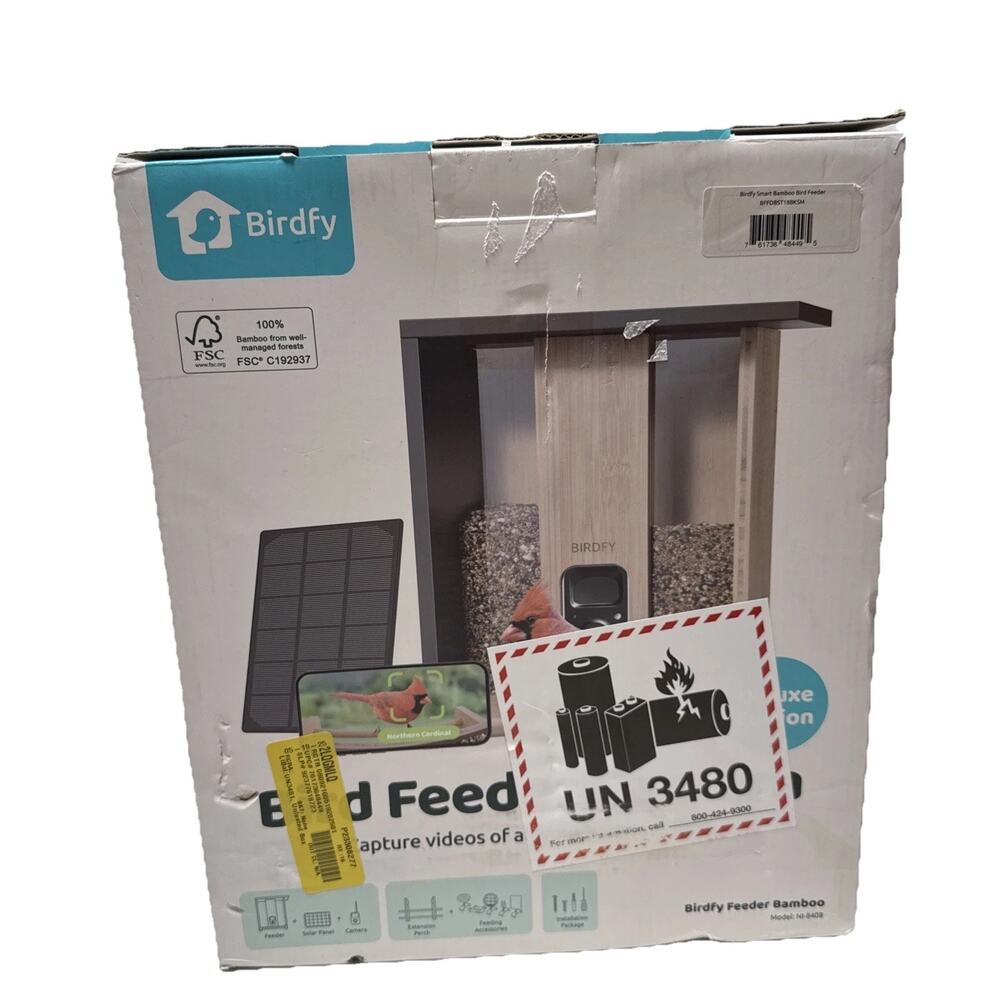 Birdfy Deluxe Edition Smart Bamboo Bird Feeder BFFDBST18BKSM with Camera and Sol